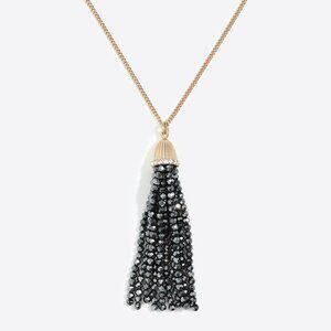 J. Crew Grey Faceted Glass Bead Tassel Pendant Gold Tone Chain Necklace 33"
